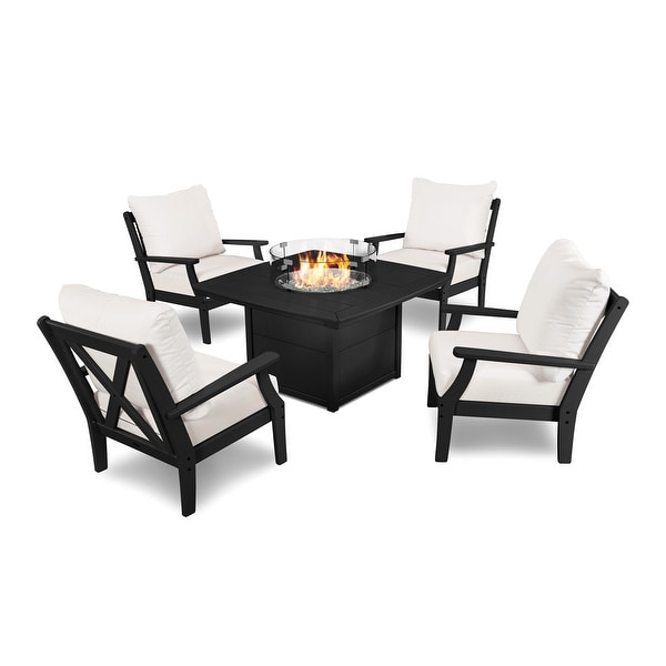 POLYWOOD Braxton 5Piece Deep Seating Conversation Set with Fire Pit Table