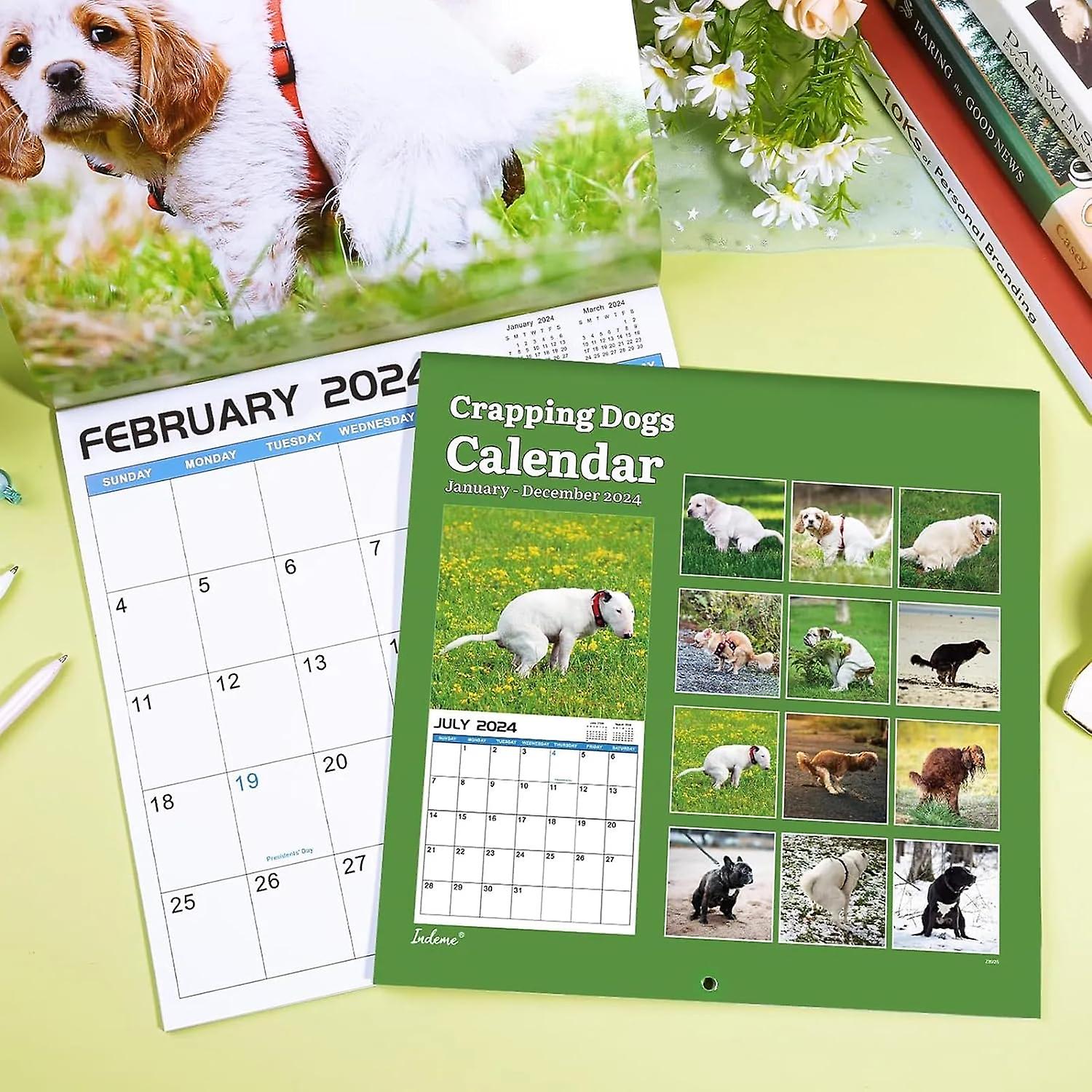 Dogs Pooping In Beautiful Places Calendar 2024，12 Monthly Pooping Dogs Calendar，2024 Wall Calendar，white Elephant Gifts