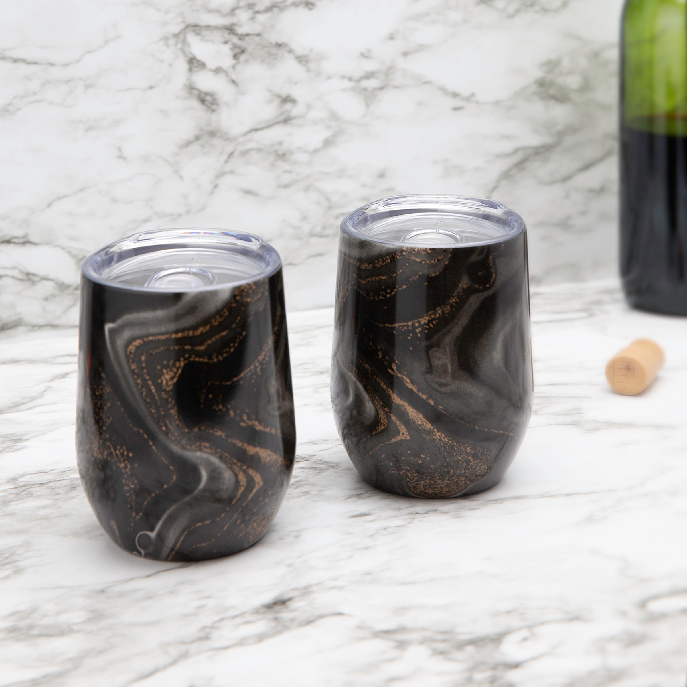 12 Oz Black Geo Wine Tumblers, Set Of 2