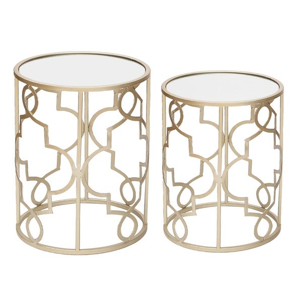 Adeco Goldtone Metal and Glass Nesting Side Table (Set of 2)