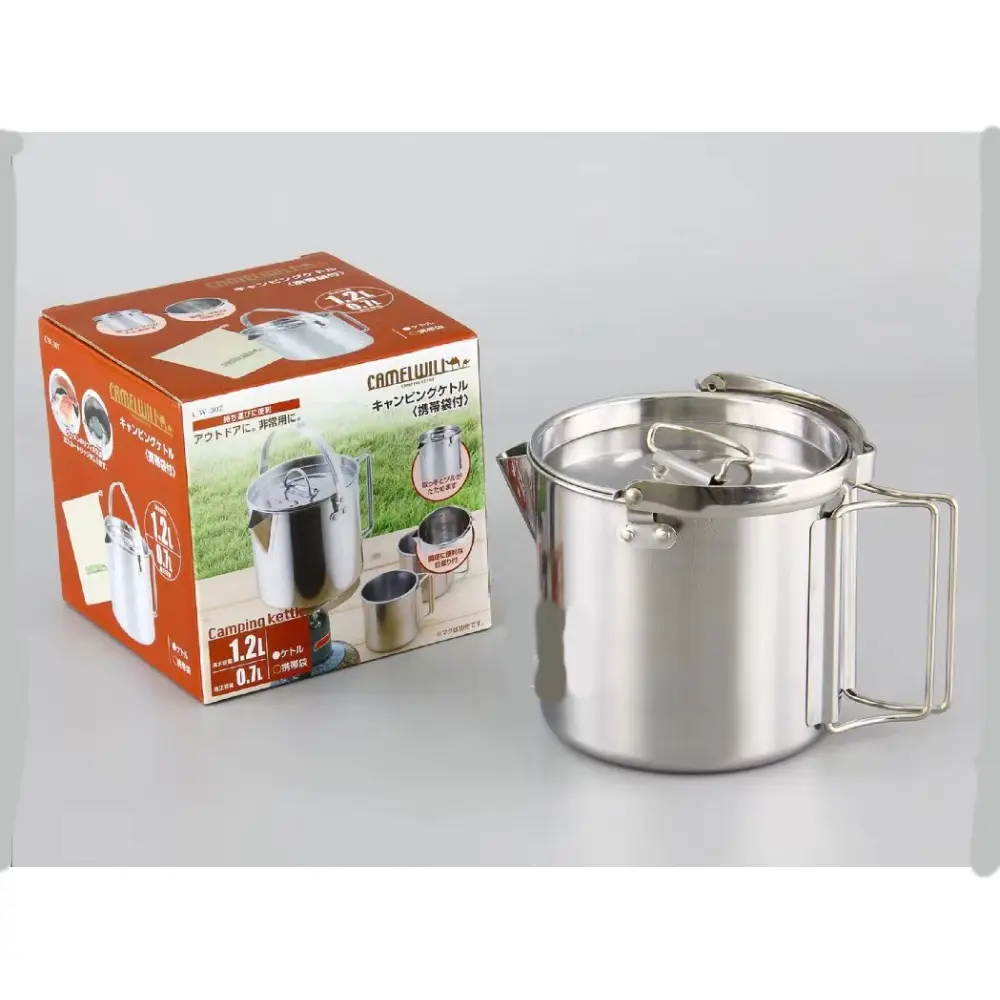 Wildrex Picnic cookware outdoor stainless steel kettle 1.2L Camping hanging pot can brew coffee and tea pot