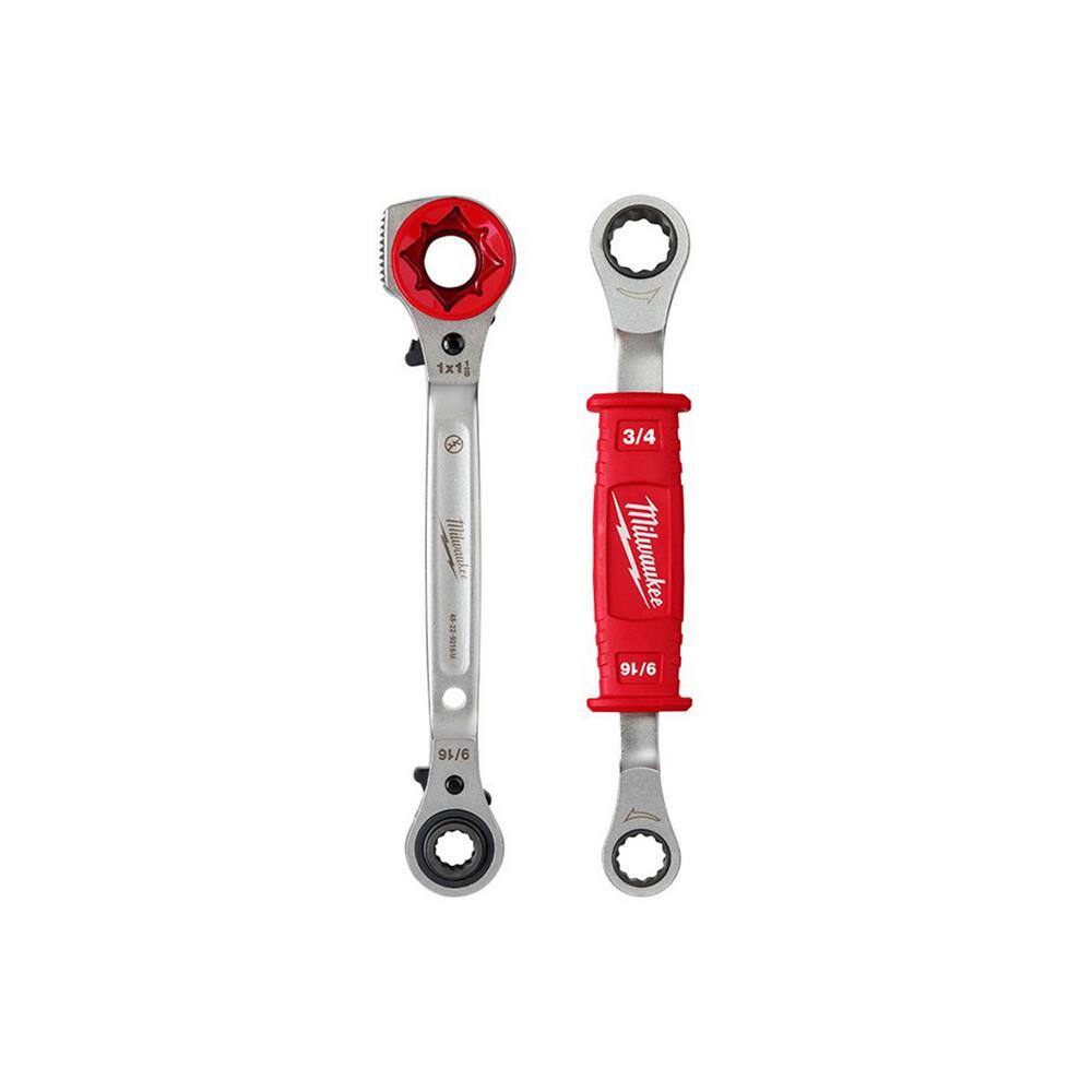 MW Lineman's 5-In-1 34 in. Ratcheting Wrench with Smooth Milled Face  Lineman's 2-In-1 Insulated Ratcheting Box Wrench 48-22-9216M-48-22-9211