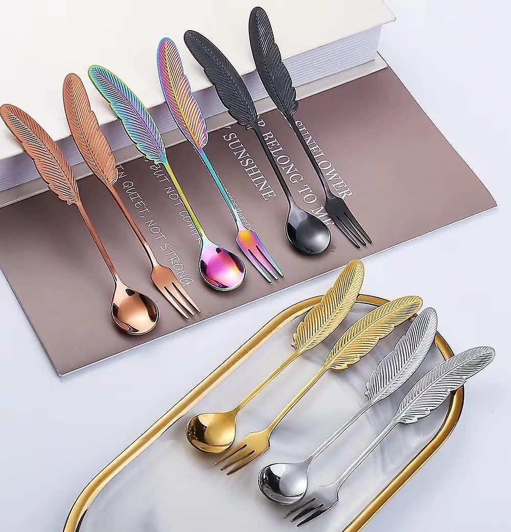 4 Pcs Stainless Steel Coffee Spoon Stirring Spoon Tea Spoons Tea Party Spoon，ice Cream 6.3 Inches - Rainbow