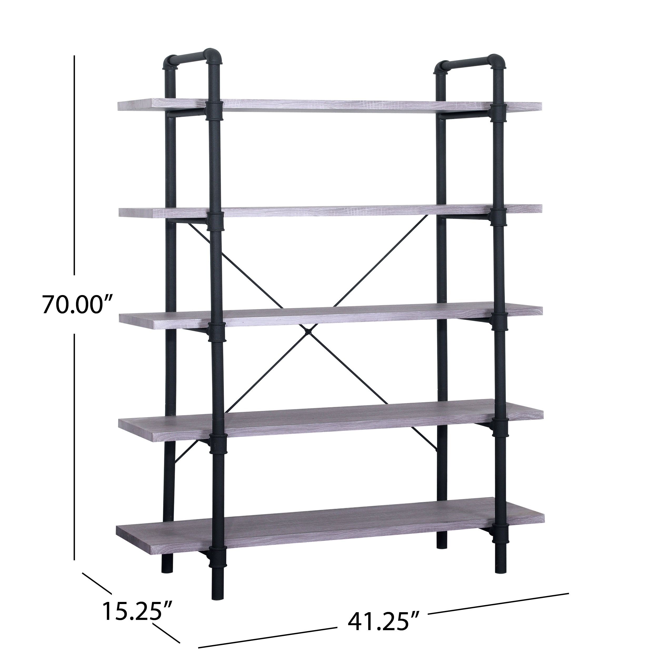 Clint Industrial Pipe Design 5-Shelf Etagere Bookcase