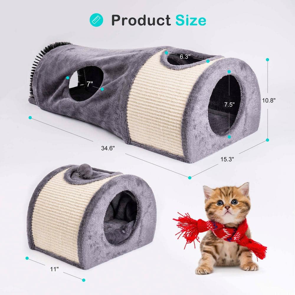 Foobrues Cat Tunnel Bed Cat House Sisal Scratching Bed with Self Groomer Massager Plush Balls MJX-23171106