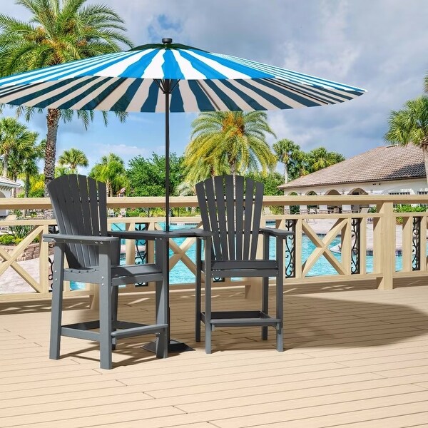 Beach Balcony Chair Barstool with Removable Table，WoodLike HDPE Backyard Garden Dining Chairs，Adirondack Arm Chairs Set of 2，