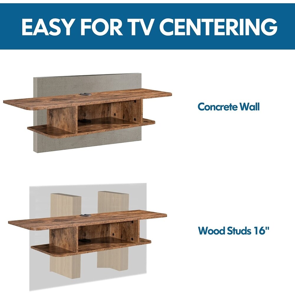 FITUEYES 2 Tier Floating TV Stand with LED Light  Floating TV Shelf Under TV for Living Room  Brown