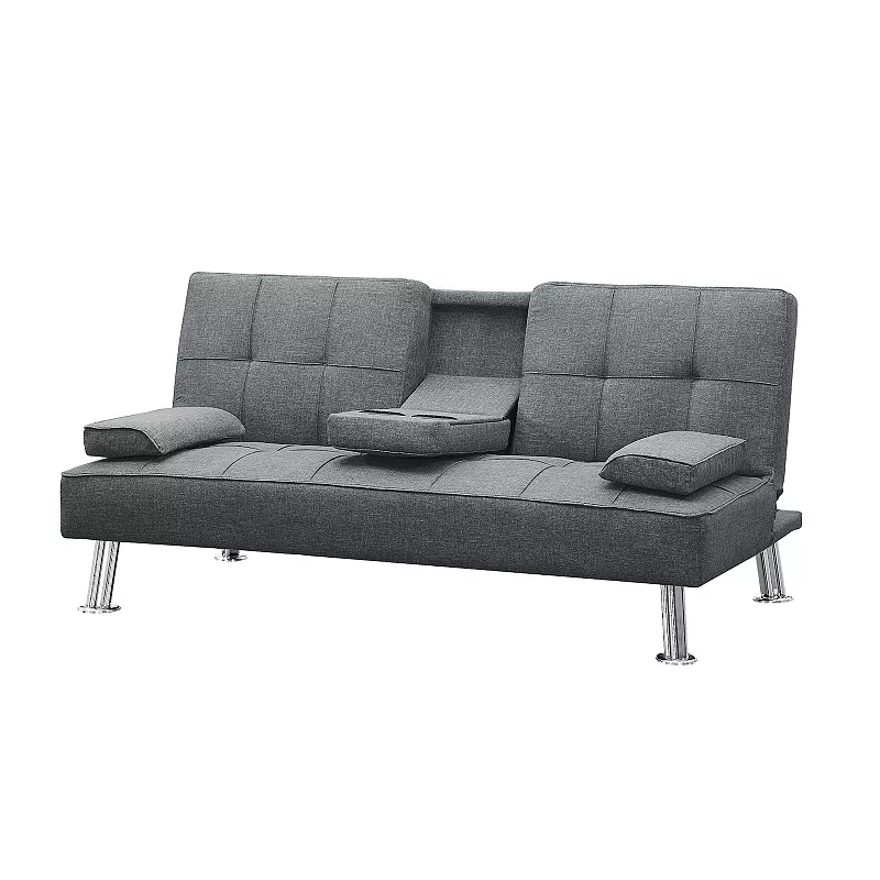 F.c Design Modern Convertible Folding Futon Sofa Bed With 2 Cup Holders， Fabric Loveseat Sofa Bed