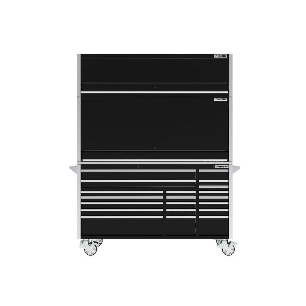 Husky 72 in. W x 24.6 in. D Professional Duty 20-Drawer Mobile Workbench Tool Storage Combo w Top Hutch and Top Tool Locker HPROSUITE3