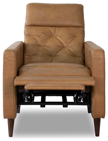 Felina Mid Century Modern Tight Back Genuine Leather Recliner Chair in Tan   Midcentury   Recliner Chairs   by Homesquare  Houzz