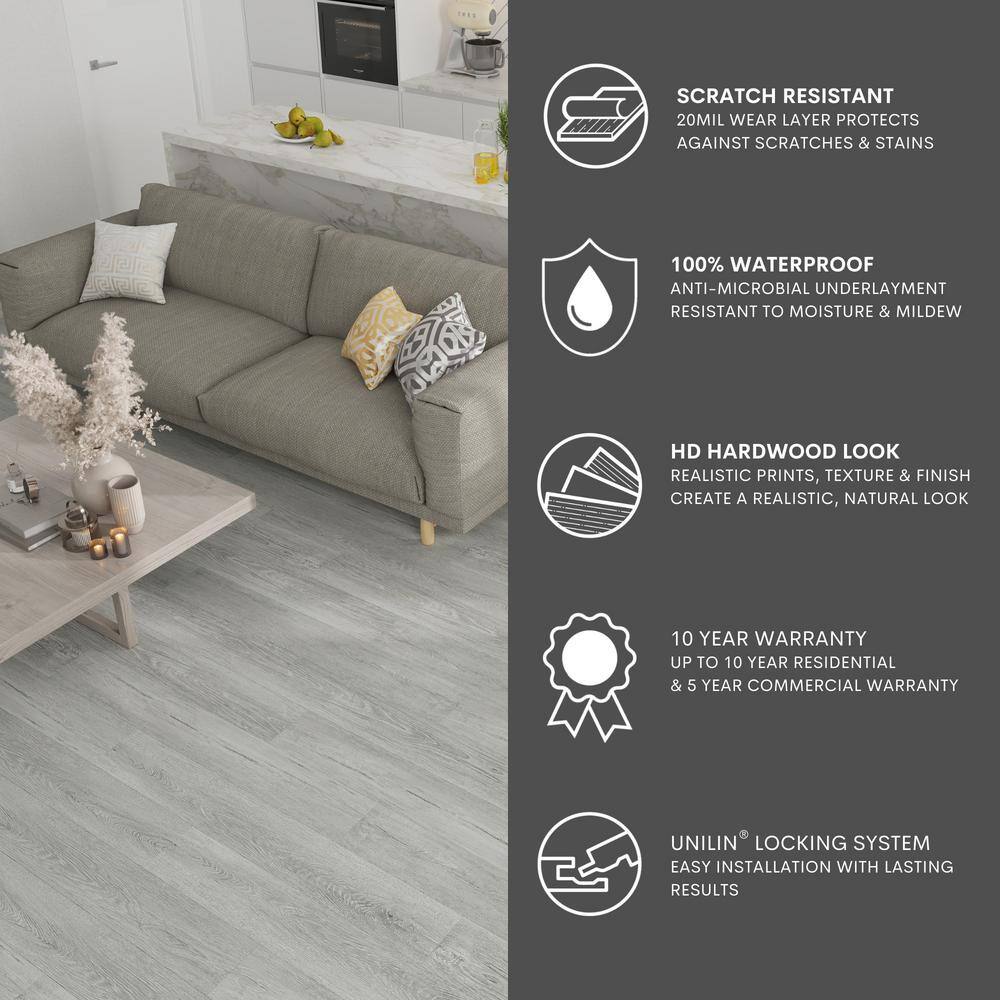 Lucida Surfaces TruCore Grey 12 MIL x 7.3 in. W x 48 in. L Click Lock Waterproof Luxury Vinyl Plank Flooring (24.5 sqftcase) TC-804