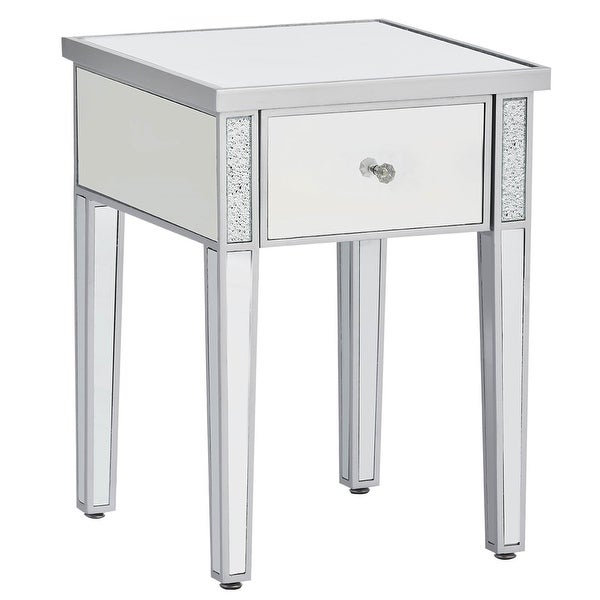 Silver Glass Mirrored End Table with Drawer and Adjustable Height Legs