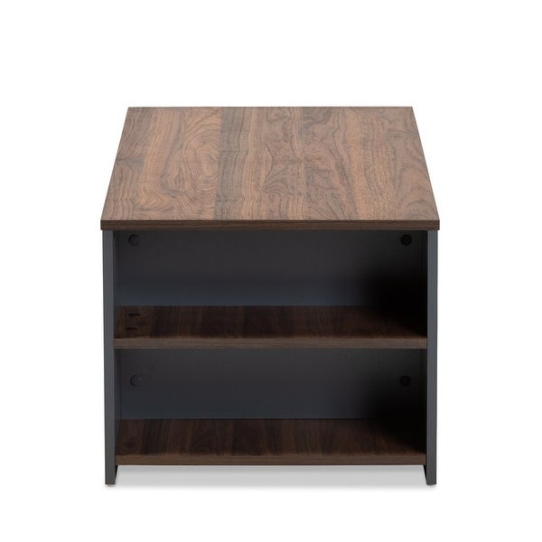 Modern MDF Coffee Table with Storage， Walnut Brown/Gray