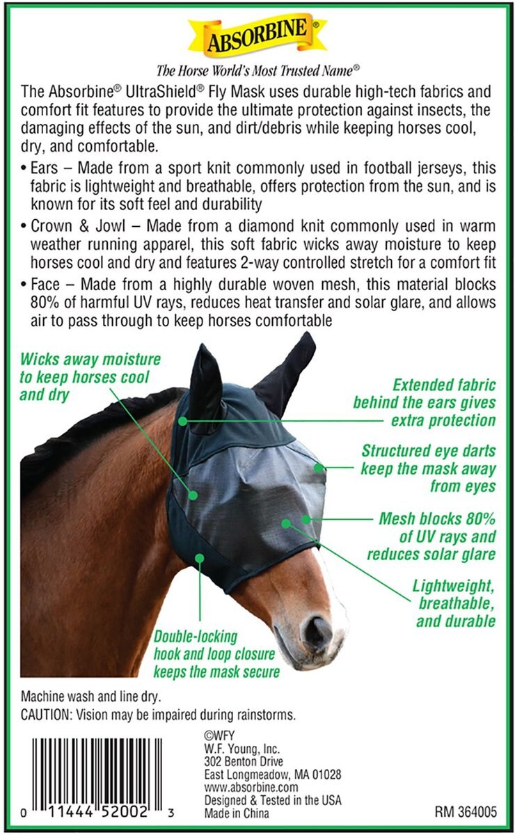 Absorbine Ultrashield With Ears Horse Fly Mask