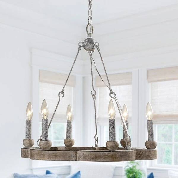 Distressed Wood 6-Light Weathered Kitchen Chandelier Shopping - The Best Deals on Chandeliers
