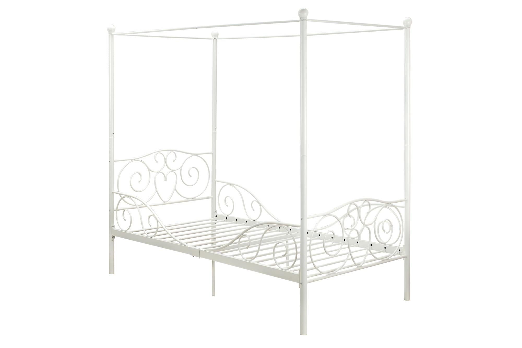 Elm & Oak Metal Canopy Kids Poster Bed, Twin, White