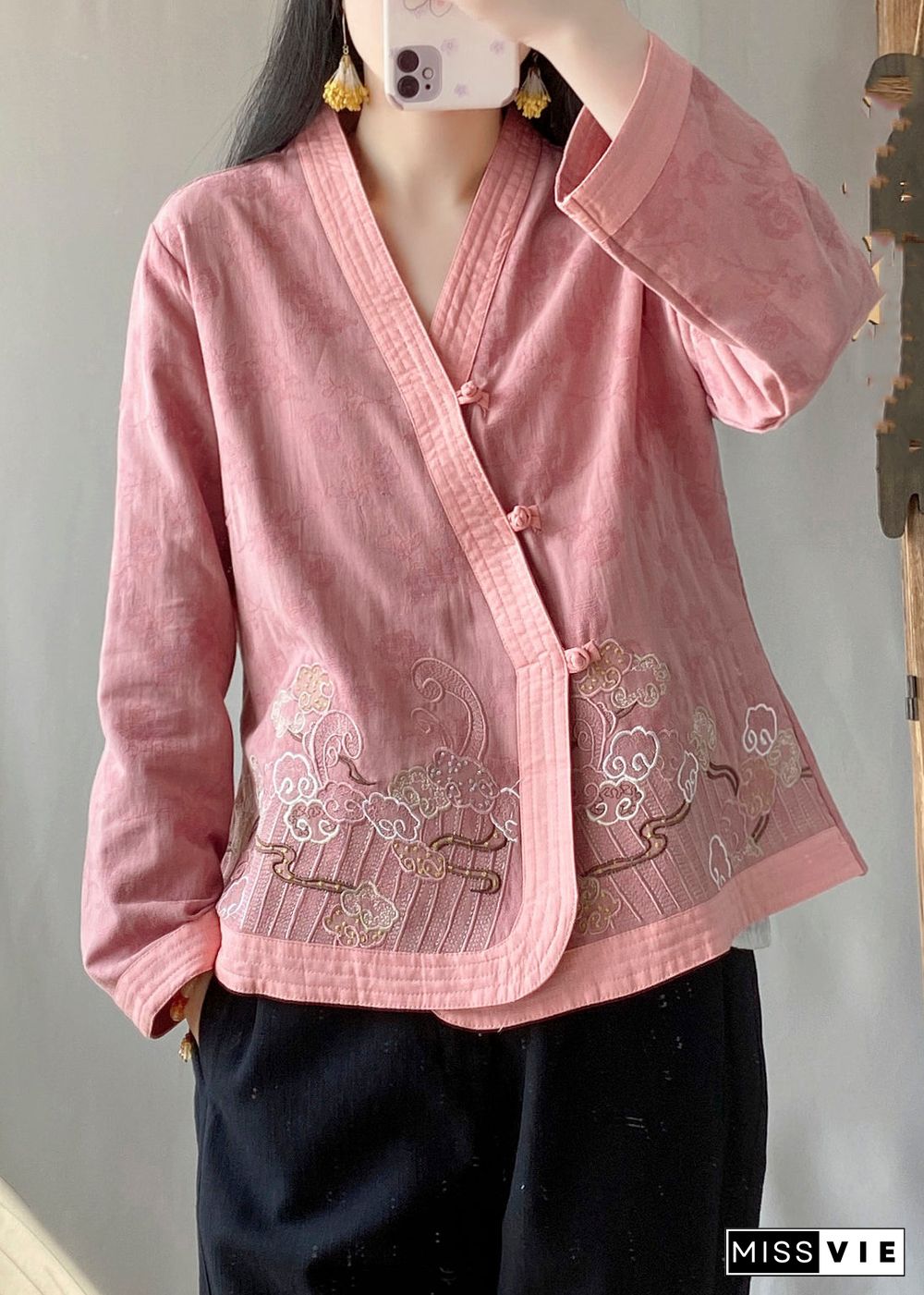 Pink V Neck Button Cardigans Fall