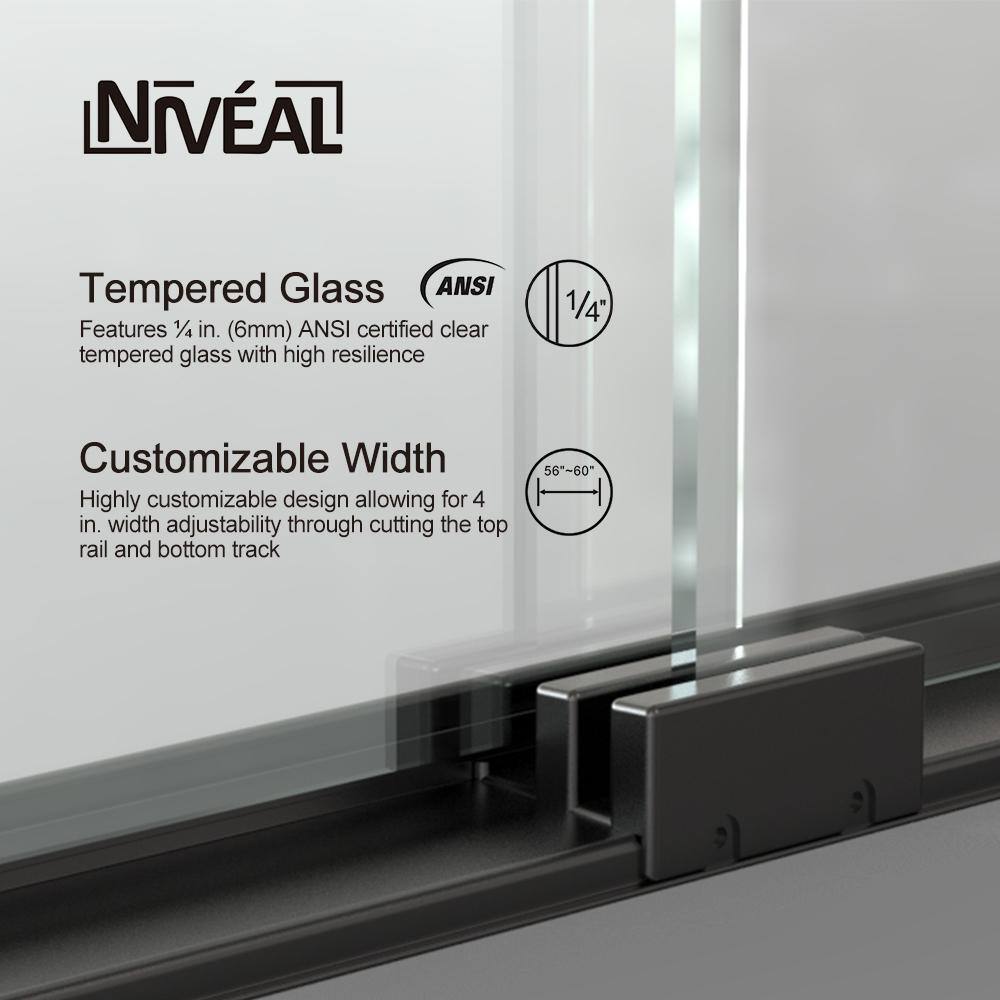 niveal Vale 60 in. W x 60 in. H Sliding Semi Frameless Tub Door in Matte Black Finish LU97-6060MB