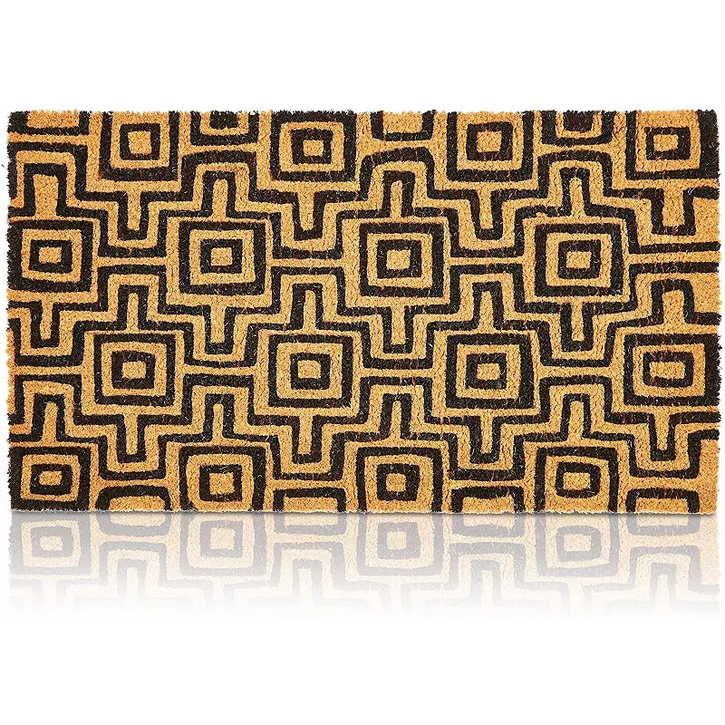 Black Patterned Nonslip Welcome Doormat， Coco Coir Mat (17 x 30 in)