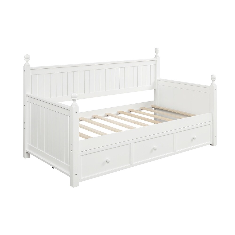 Wood Daybed with Three Drawers  Twin Size Daybed No Box Spring Needed for Bedroom  White