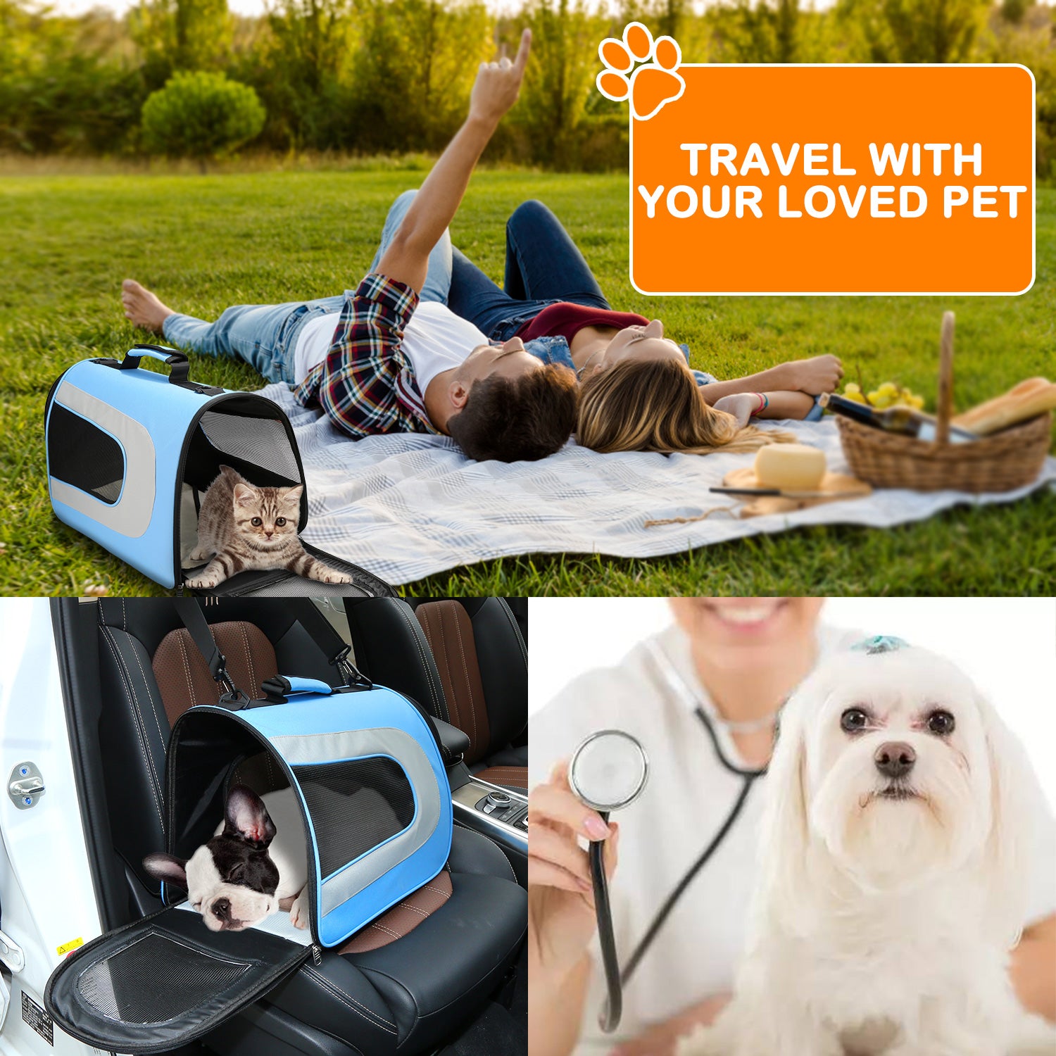 Soft-Sided Pet Travel Carrier for Small Middle Cats Dogs Puppy,Portable Collapsible Dog Carrier Bag, Airline Approved