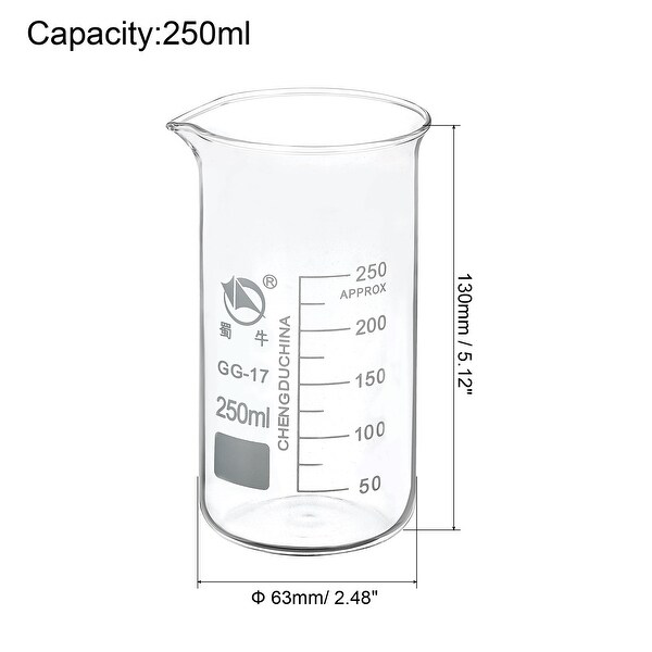 250ml Tall Form Glass Beaker， 3.3 Borosilicate Graduated Lab Measuring Cups - Clear