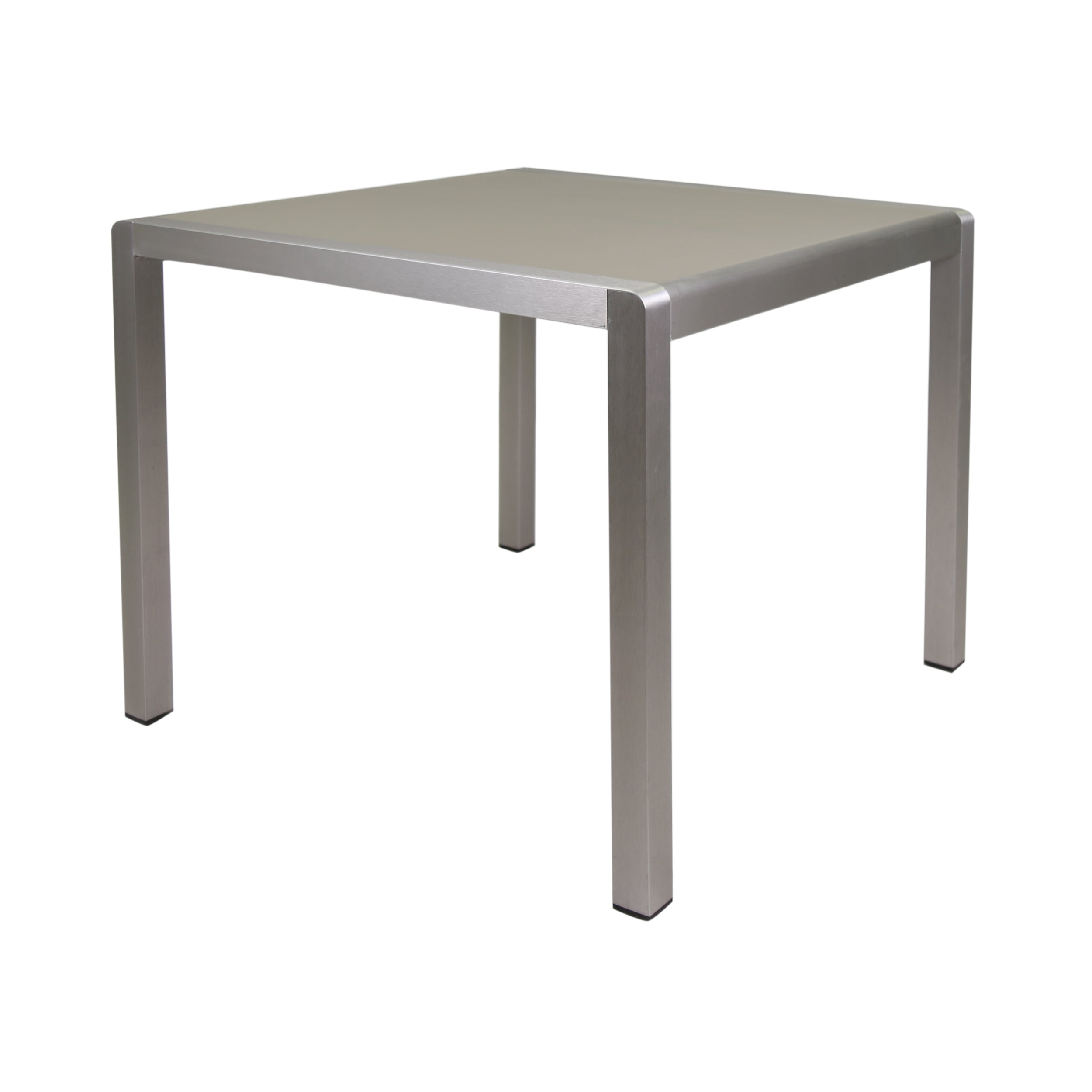 Louie Coral Outdoor Dining Table - Anodized Aluminum - Tempered Glass Table Top - Square - Silver and Gray - 35-inch