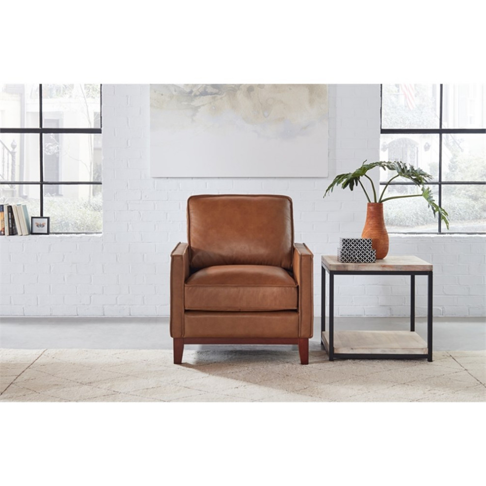 Bowery Hill Contemporary Geuine Leather Accent Chair in Camel Brown   Transitional   Armchairs And Accent Chairs   by Homesquare  Houzz