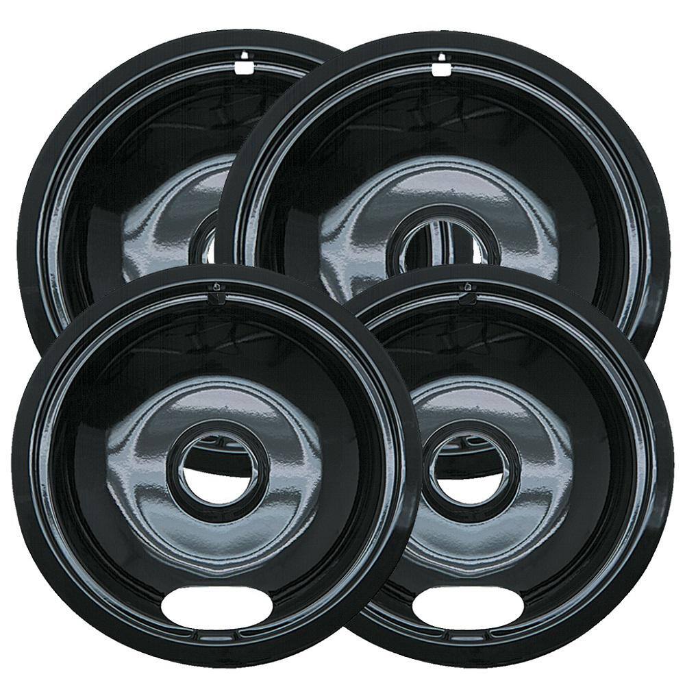 Range Kleen 6 in. 2-Small and 8 in. 2-Large A Style Drip Pan in Black Porcelain (4-Pack) P10124XN