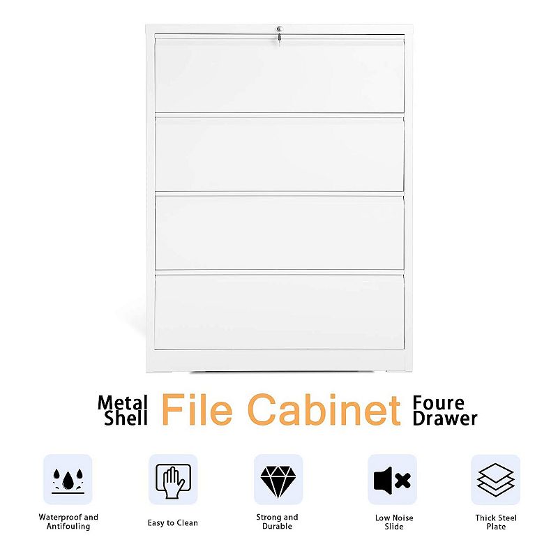 AOBABO 4 Drawer Lateral File Cabinet w/ Lock for Letter/Legal Size Paper