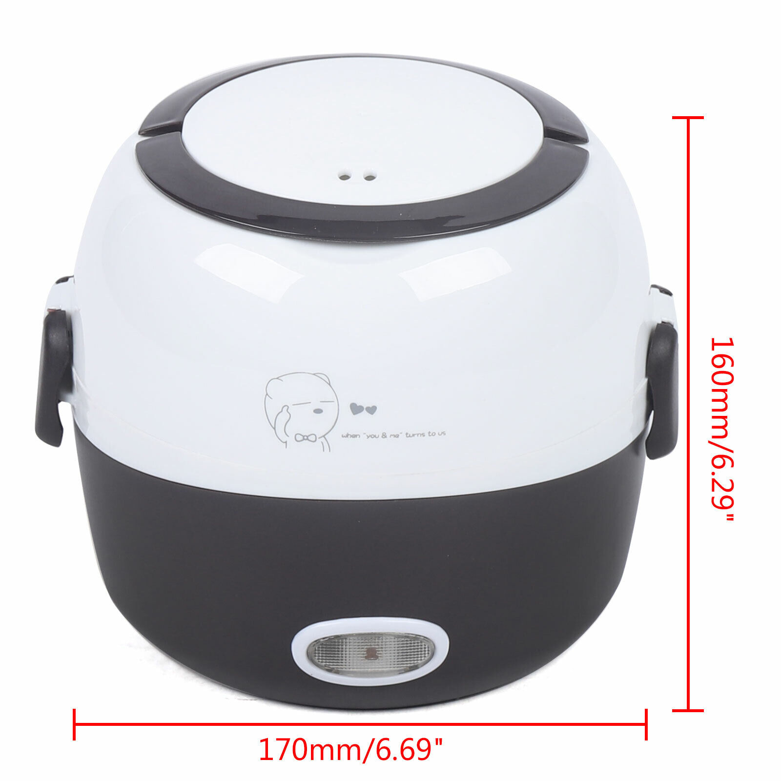 Loyalheartdy 200W Electric Heating Lunch Box， 2-Layer 1.3L Portable Stainless Steel Rice Warmer Steamer for Home Office Brown