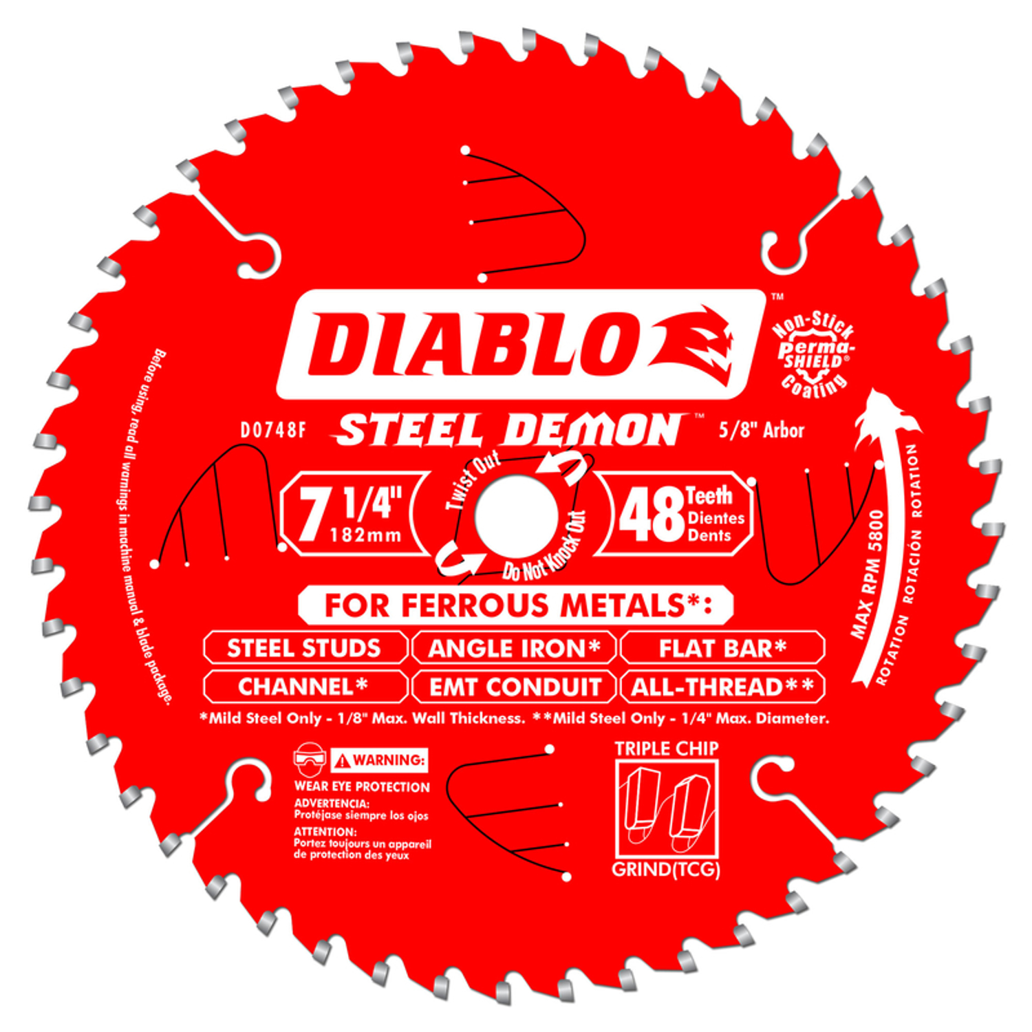 Diablo Steel Demon 7-1/4 in. D X 5/8 in. Cermet Carbide Metal Saw Blade 48 teeth 1 pk