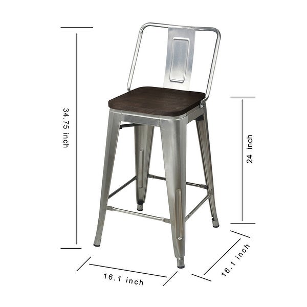 24 inch High Back Metal Stool with Dark Wooden Seat-Set of 4