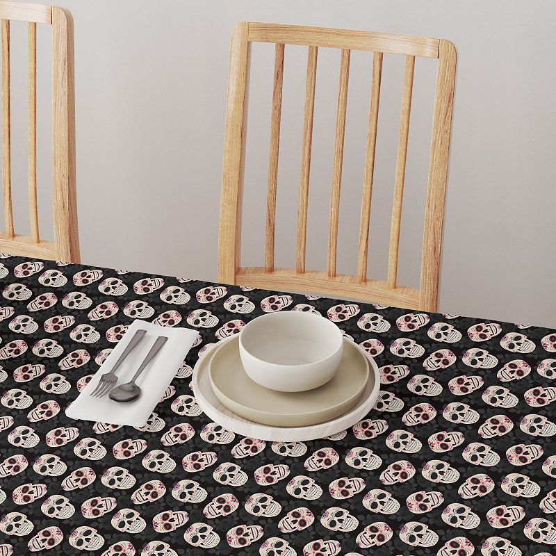 Square Tablecloth， 100% Polyester， 54x54， Dia De Los Muertes Skulls