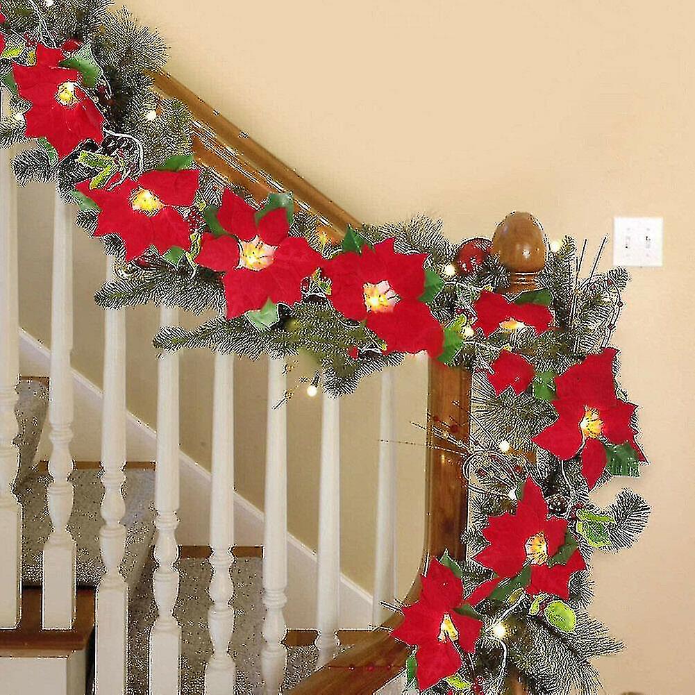 2m Christmas String Lights Poinsettia Flowers Decorations Garland String Lights Xmas Tree Ornaments Xmas Home Decor Riilq