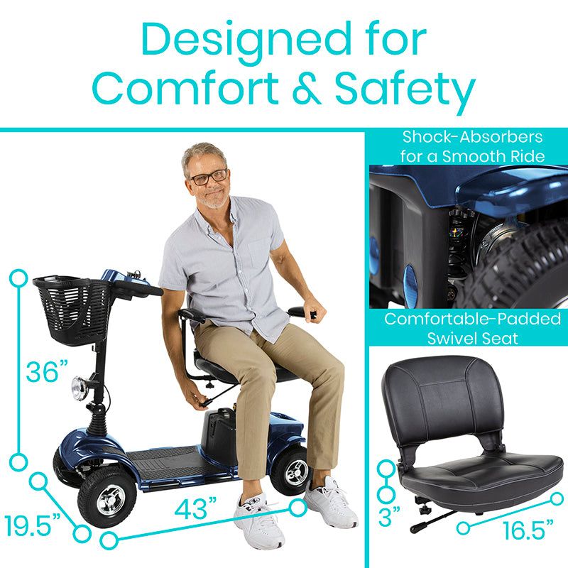 Vive Health Series A - Lightweight Folding Mobility Scooter  - Long Range with Comfort Swivel Seat