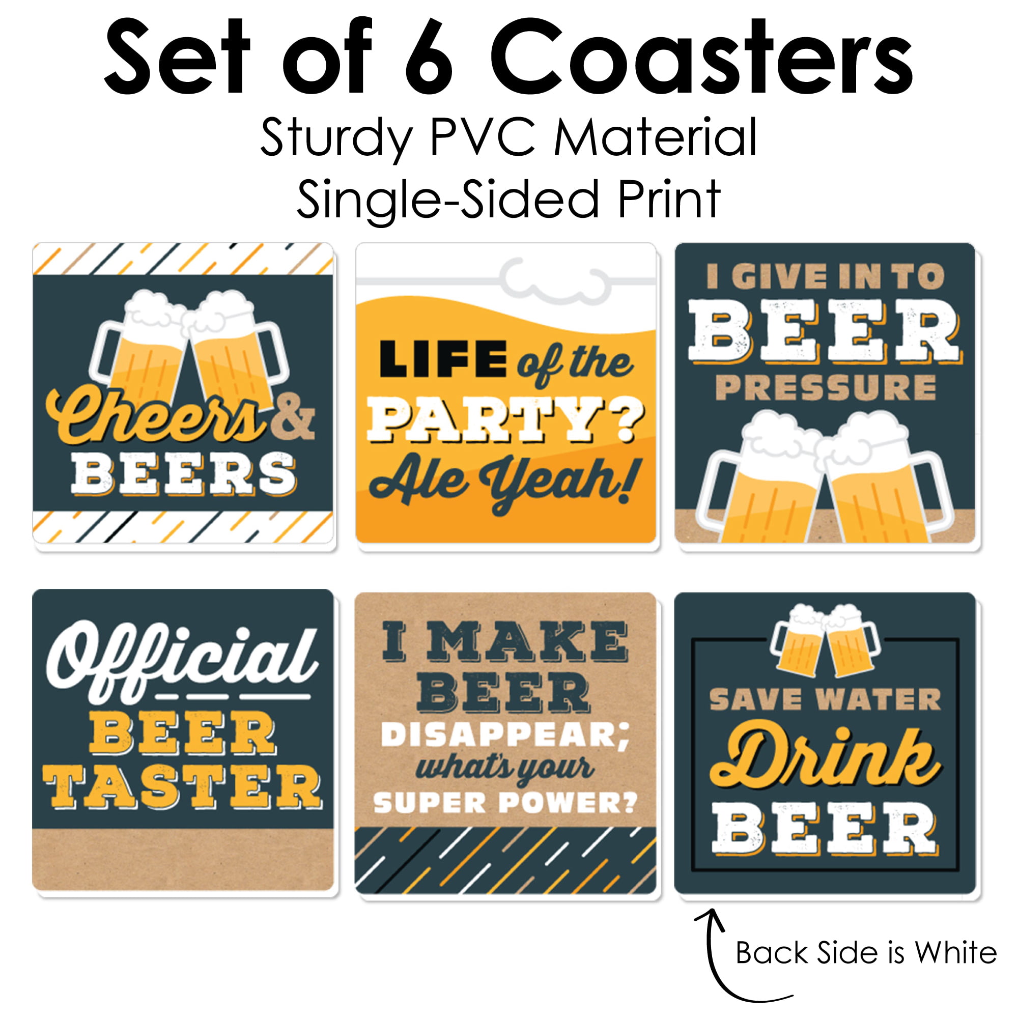 Big Dot of Happiness Cheers and Beers - Funny Beer Party Decorations - Drink Coasters - Set of 6