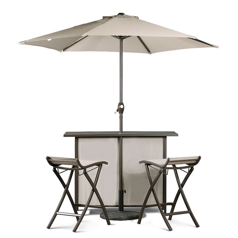 Aoodor 5 Piece Folding Outdoor Chairs and Bar Table Set With 8' Adjustable Tilt Umbrella with Base