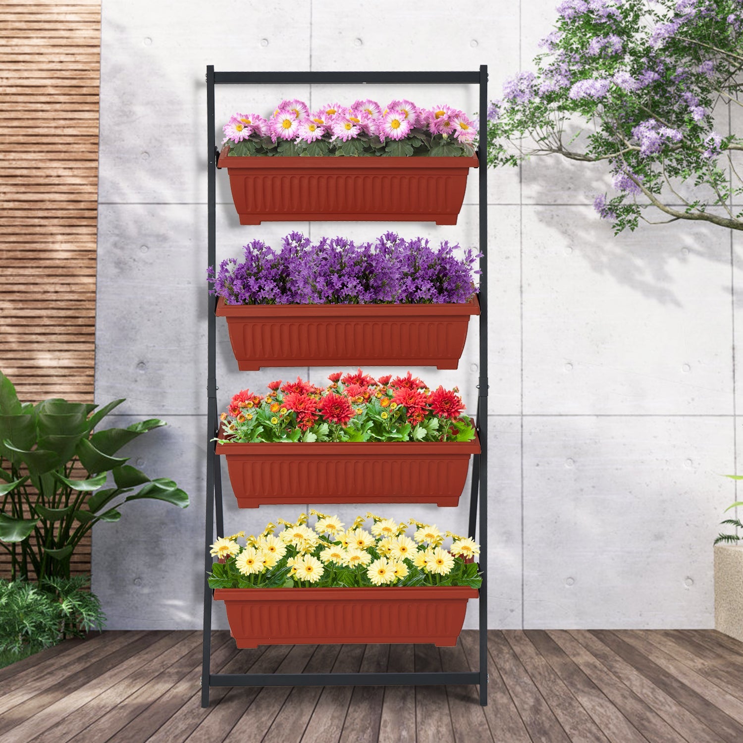 Kinbor Vertical Elevated Garden Raised Planter Bed Box with 4 Container for Vegetables herbs Flower