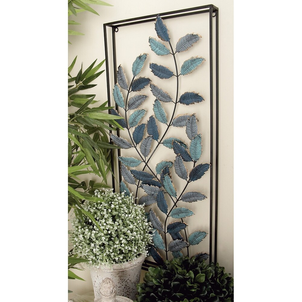 Black Metal Leaf Wall Decor (Set of 2)   14 x 2 x 32