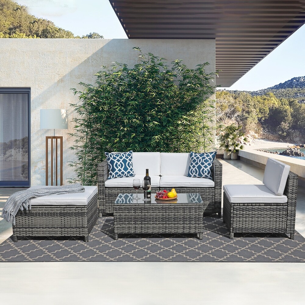 5 Piece Outdoor Wicker Sofa Patio Sectional Set