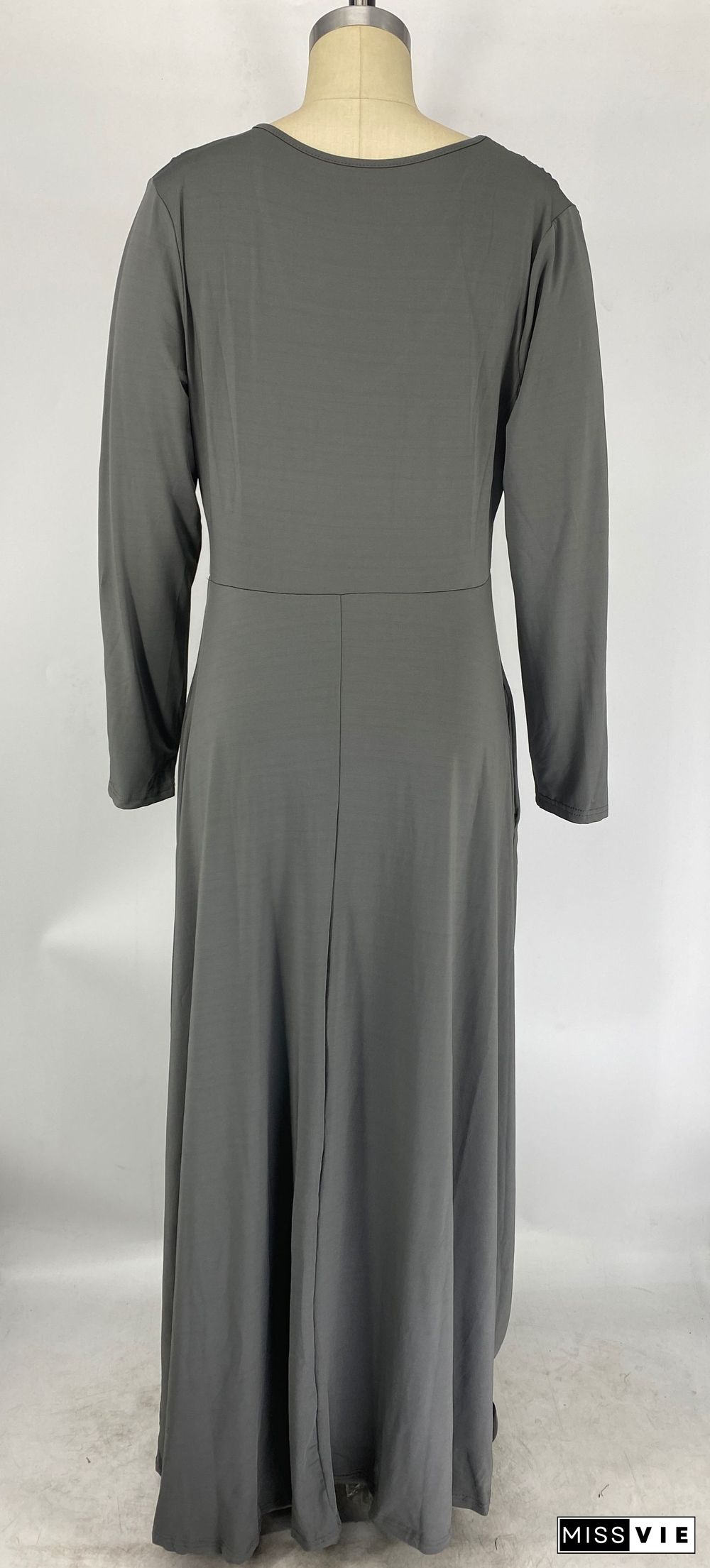 V Neck Long Sleeve Big Hem Plus Size Dress