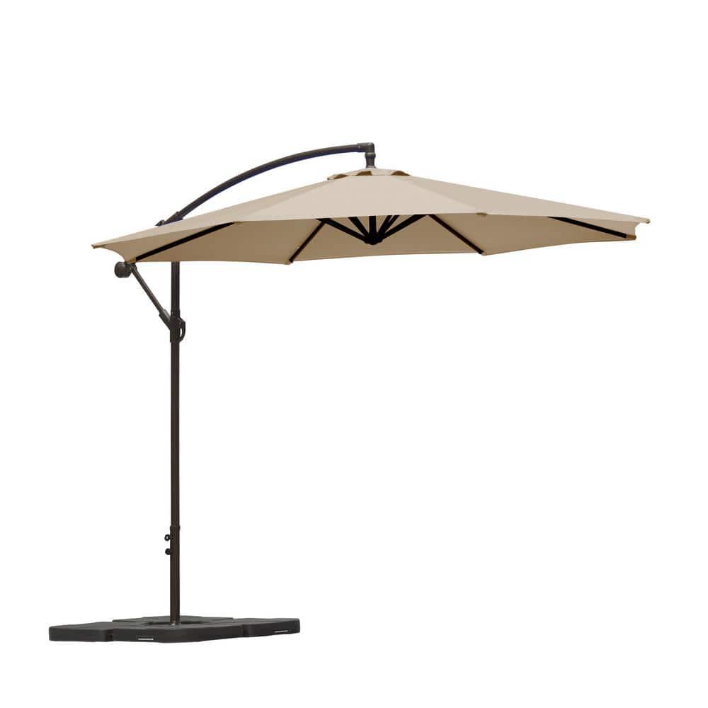 WESTIN OUTDOOR Bayshore 10 ft Cantilever Hanging Patio Umbrella with Base Weights in Beige