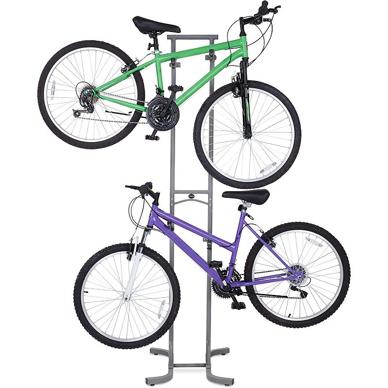 RaxGo Freestanding Bike Storage Rack， 2 Bicycle Indoor Bike Stand with Adjustable Hooks