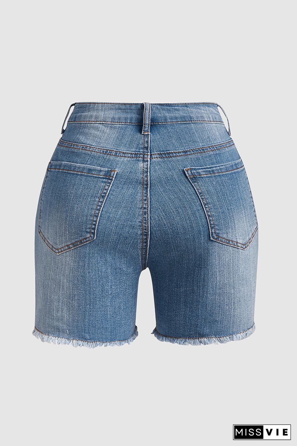 Distressed Raw Hem Denim Shorts