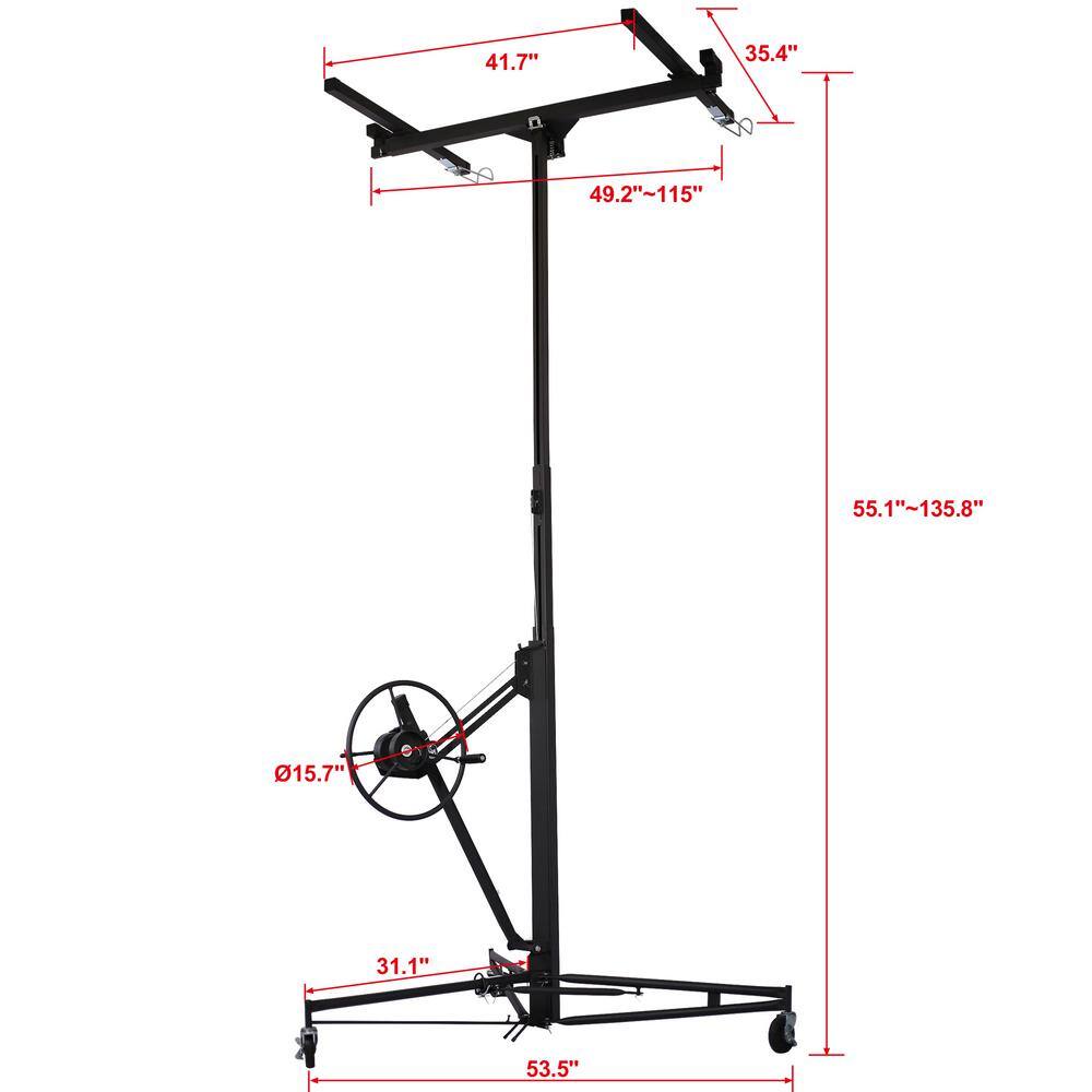 Runesay Drywall Lift Panel 11 ft. Lift Drywall Panel Hoist Jack Lifter in Black CON-CRET-8