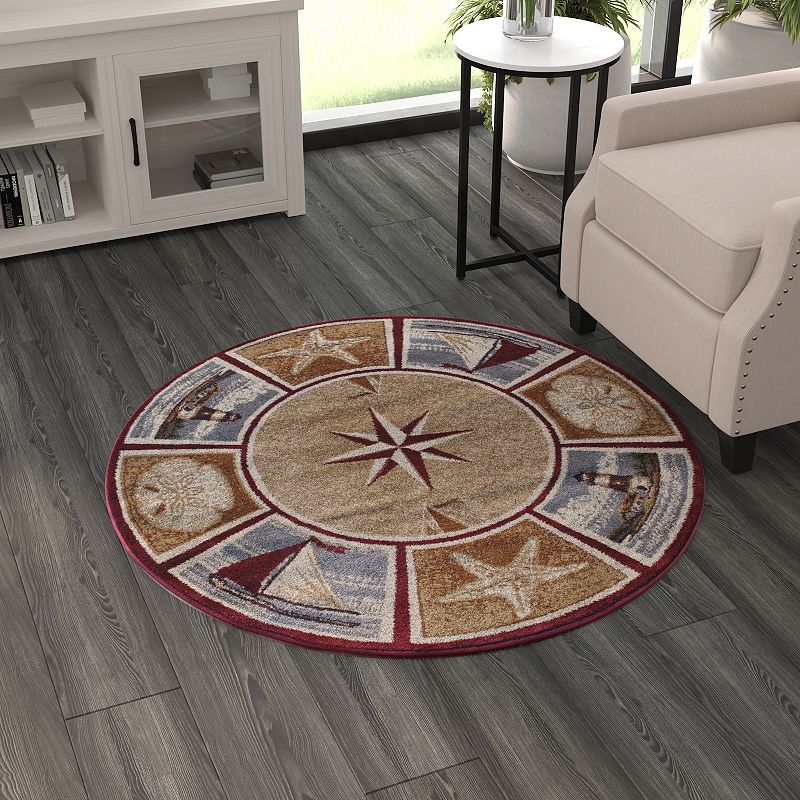 Masada Rugs Masada Rugs 4'x4' Round Area Rug with Nautical Scene