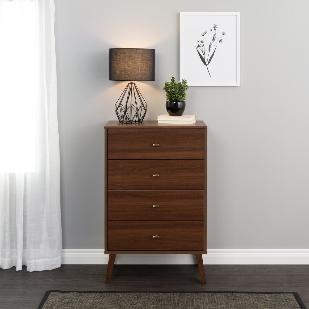 Prepac Milo Mid Century Modern 4 Drawer Chest of Drawers  Contemporary Bedroom Furniture  Small Dresser for Bedroom