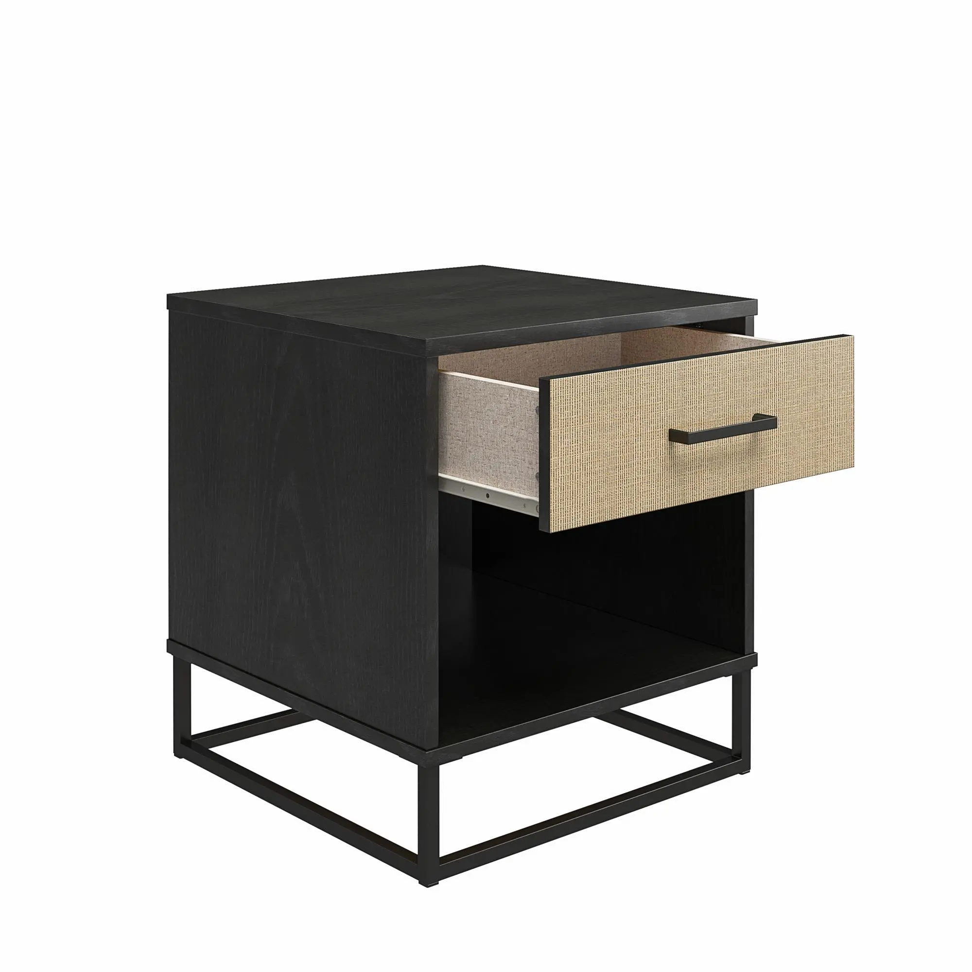 Kelly Transitional Rattan and Black Oak Nightstand