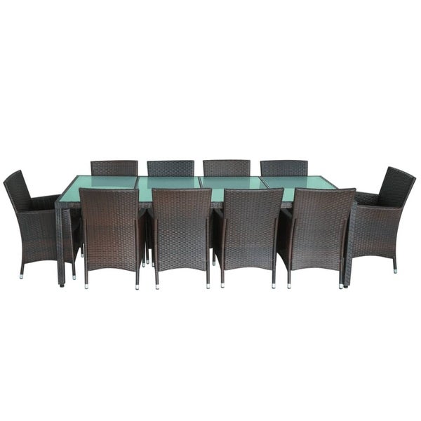 11 Piece Patio Dining Set with Cushions Poly Rattan Brown - Overstock - 37576257